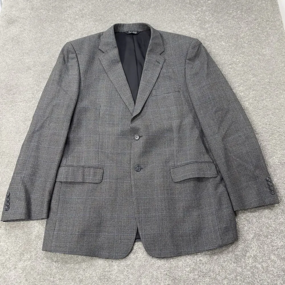 Jos A Bank Traveler Sport Coat Men's 46L Tailored Fit Gray Plaid Wool Two Button
